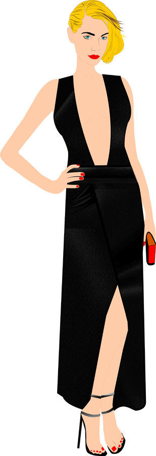 fashion sketch - red carpet - black dress