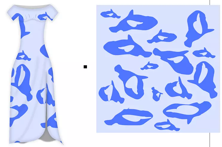Che dress sketch - blue- by Digital Fashion Pro Software System