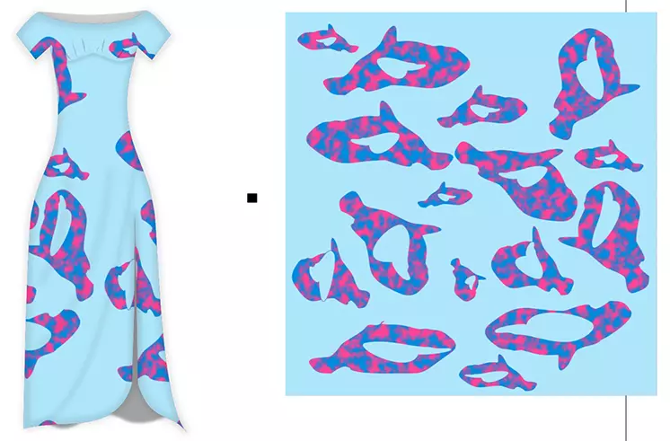 Che dress sketch - blue twist - by Digital Fashion Pro Software System