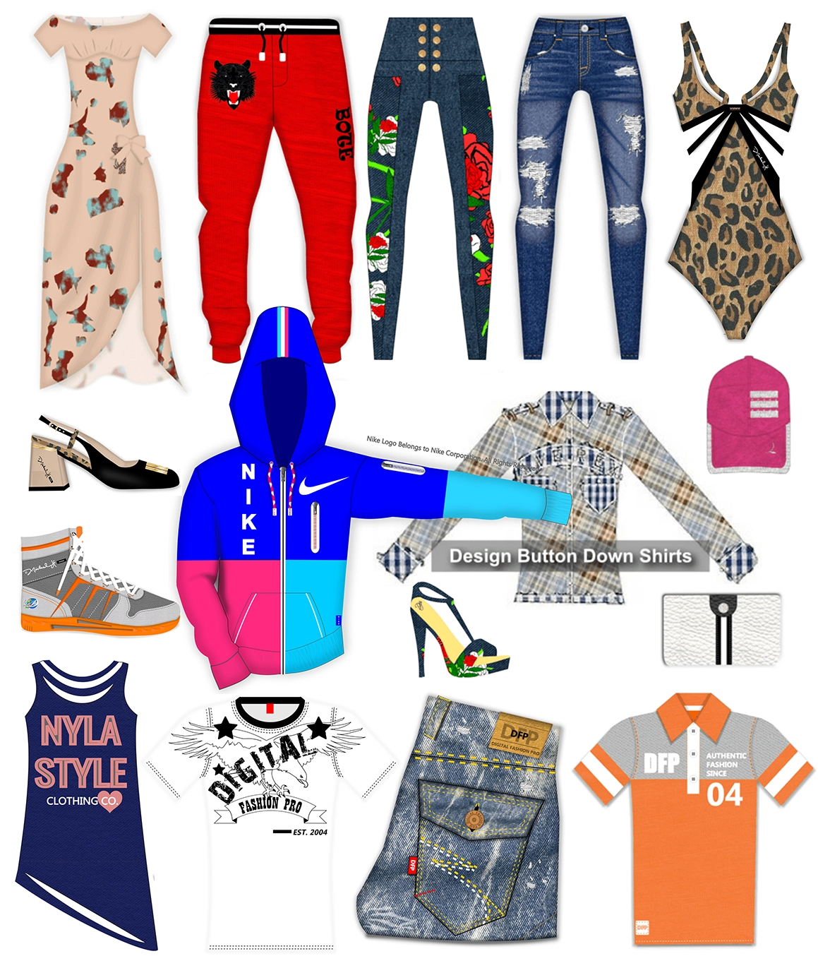 Clothing design software - Digital Fashion Pro - how to design clothing - collage