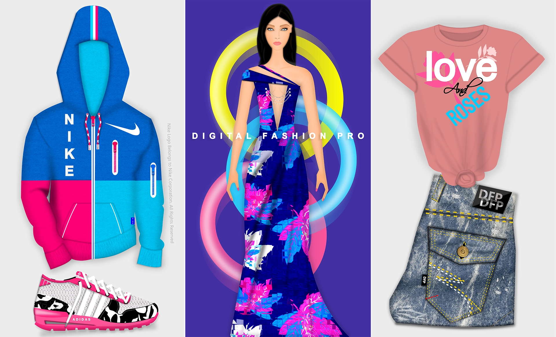 fashion design software - digital fashion pro - design your own clothing - glow- 3 outfits