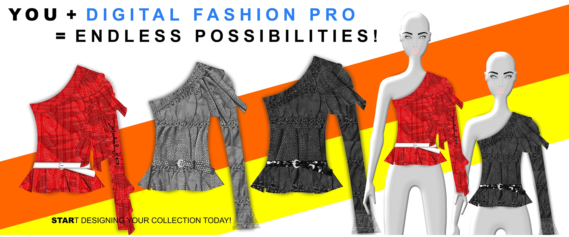 Ruffle Shirt 2023 - Fashion Design Software Sketches - Digital Fashion Pro - 5 Womens Designer Blouse with Model